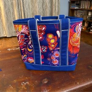 LANDS’ END Small Vibrant Royal and floral Open Top Tote cotton canvas